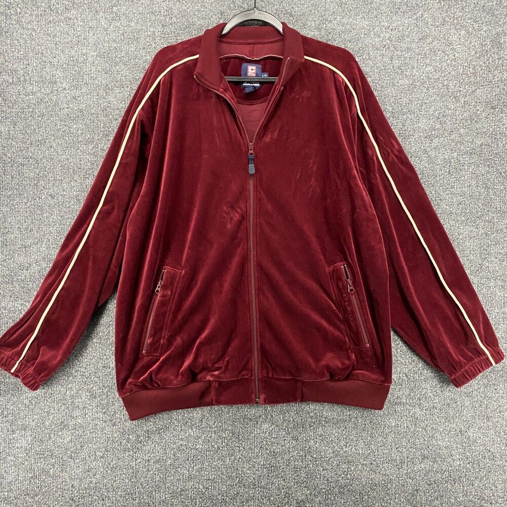 Vintage Ralph Lauren Chaps Track Jacket Mens L Velvet Full Zip‎ Striped 90s Y2K
